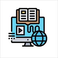 A computer with a book and globe icon vector