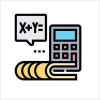 A calculator and a stack of money with a speech bubble vector