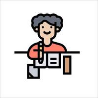 A woman is sitting at a desk with a book in front of her vector
