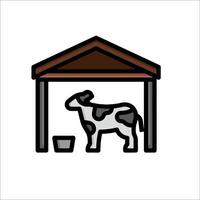 A cow is standing under a shelter with a bucket vector