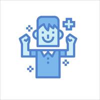 A man with a smile on his face holding up his hands vector