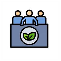 A group of people sitting at a table with a green leaf on it vector