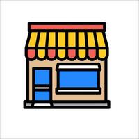 A small store front with a red awning vector