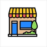 A small store with a yellow awning vector