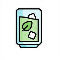 A drink with ice cubes and a leaf on it vector