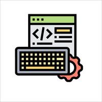 A computer keyboard and a computer screen with a code symbol vector