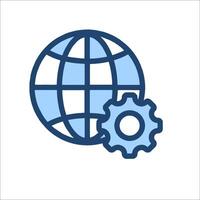 A globe and gear icon vector