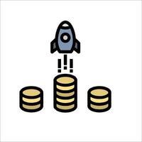 A rocket is flying over stacks of coins vector