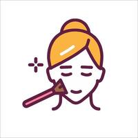 A woman is applying makeup with a brush vector