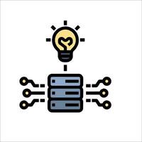 A light bulb above a computer with a cloud of data vector