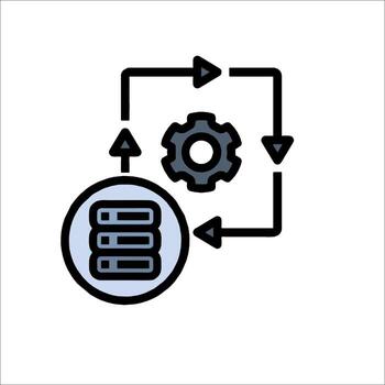 A server with a gear and a disk icon vector