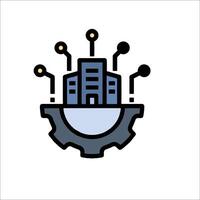 A city with a cogwheel and a building in the middle vector