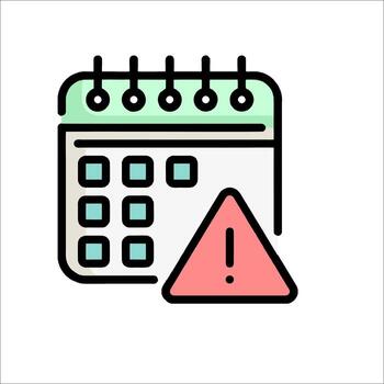 A calendar with a red triangle and a warning sign vector