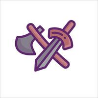 Two crossed swords and an axe icon vector