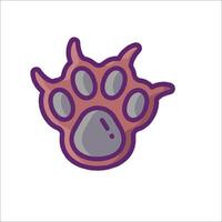 A paw print icon with purple and gray colors vector