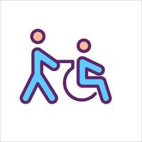 A person pushing a wheelchair with a person in it vector