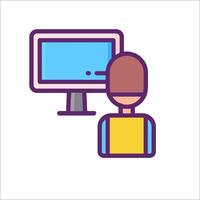 A person is looking at a computer monitor vector