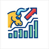 A bull is climbing up a bar chart vector