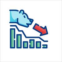 A bear is climbing a bar chart with an arrow pointing down vector