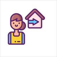 A woman is holding a house icon with an arrow pointing to it vector