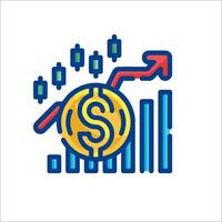 A dollar coin and an arrow going up vector