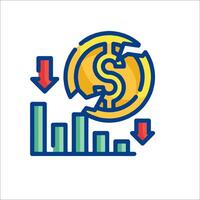 A dollar coin and bar graph icon vector