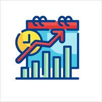 A calendar with an arrow and a bar chart vector