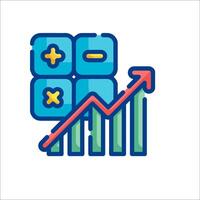 A graph with a bar going up and a calculator icon vector