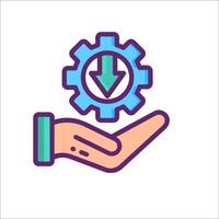 A hand holding a gear wheel with an arrow pointing to it vector