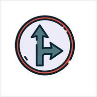 A red and blue arrow pointing in opposite directions vector