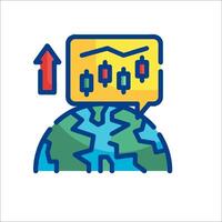 A globe with a chart and an arrow pointing up vector