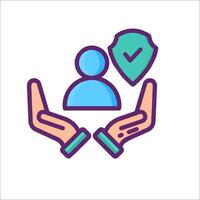 Two hands holding a shield and a person vector