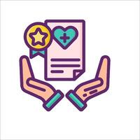 Two hands holding a paper with a heart and a certificate vector