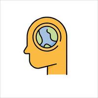 A head with a globe inside it, with a yellow outline vector