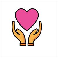 Hands holding a heart icon on a white background vector