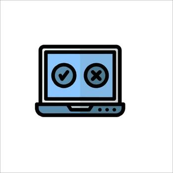 un ordenador portátil con dos cheque marcas en eso vector