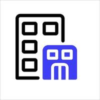 A blue and black icon of a building vector