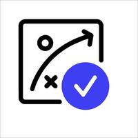 A blue check mark and a blue arrow pointing to a box vector