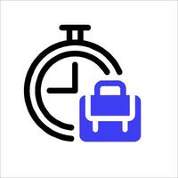 A blue and black icon of a clock and a briefcase vector