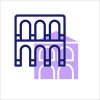 A purple and white icon of a building with arches vector