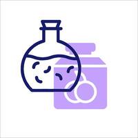 A bottle with a liquid inside and a container with a liquid inside vector