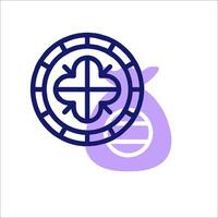 A purple and white icon with a coin and a bag vector