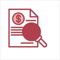 A magnifying glass is over a document with a dollar sign vector
