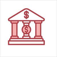 A red icon of a bank building with a dollar sign vector