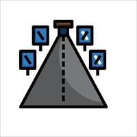 A road with a sign on top and a sign on the side vector