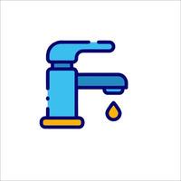 A blue and yellow faucet with a drop of water vector