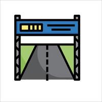 A blue and green sign with a road and a bridge vector