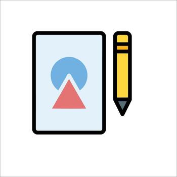 un lápiz y un tableta con un triángulo en eso vector