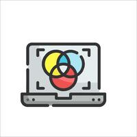 A laptop with three different colored circles on it vector
