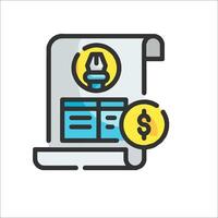 A document with a dollar sign and a pencil vector